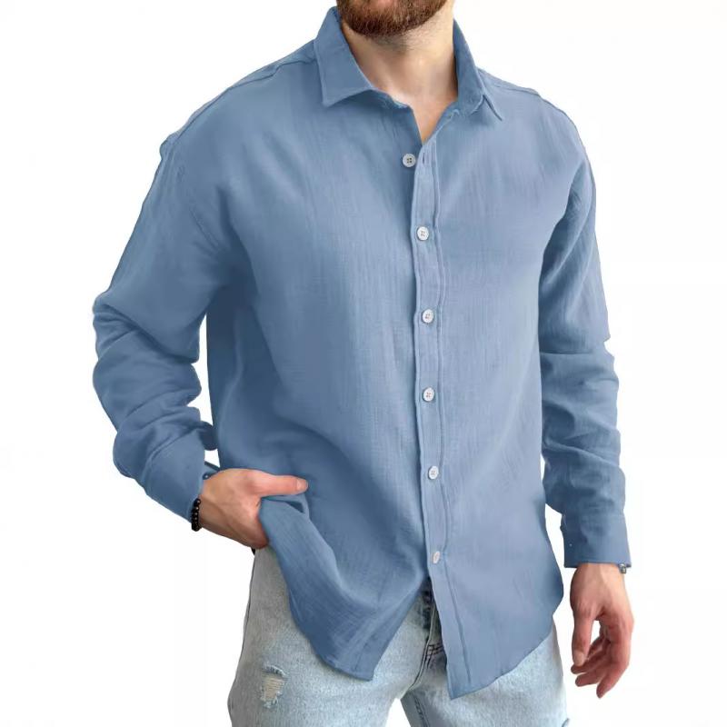 Men’s Solid Long Sleeve Lapel Shirt Y