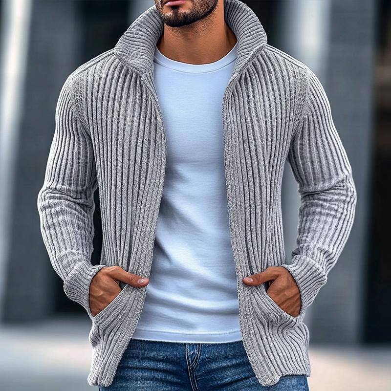Men’s Fashion Stand Collar Solid Striped Long Sleeve Knit Cardigan Z Men’s Fashion Stand Collar Solid Striped Long Sleeve Knit Cardigan Z