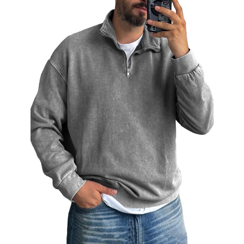 Men’s Solid Color Lapel Zipper Sweatshirt Y
