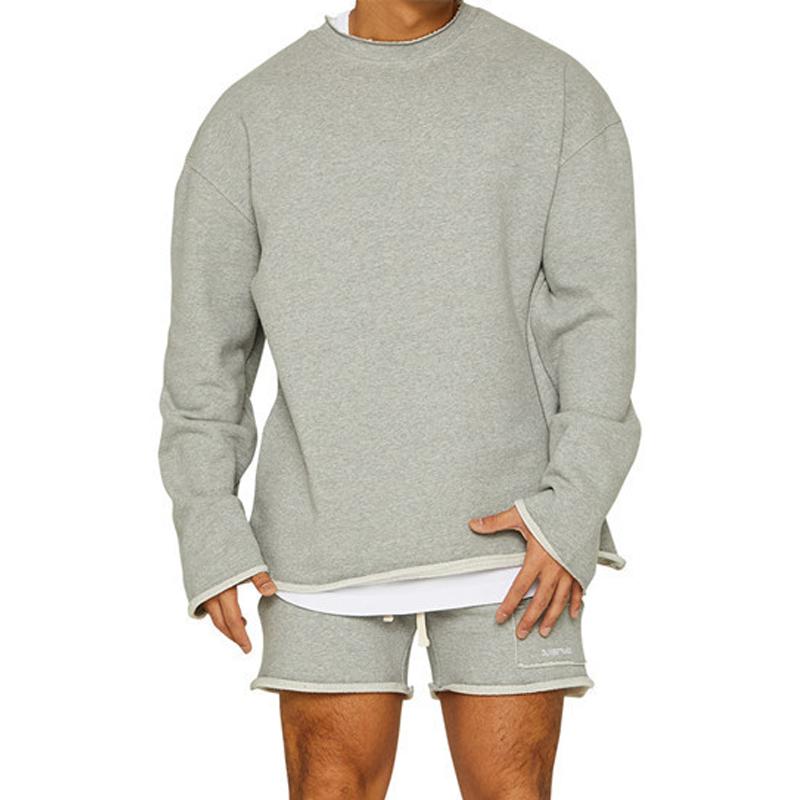 Men’s Fashion Solid Color Loose Rolled Sweatshirt Shorts Set Z Men’s Fashion Solid Color Loose Rolled Sweatshirt Shorts Set Z