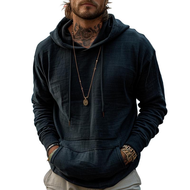 Men’s Retro Solid Kangaroo Pocket Hoodie Y Men’s Retro Solid Kangaroo Pocket Hoodie Y