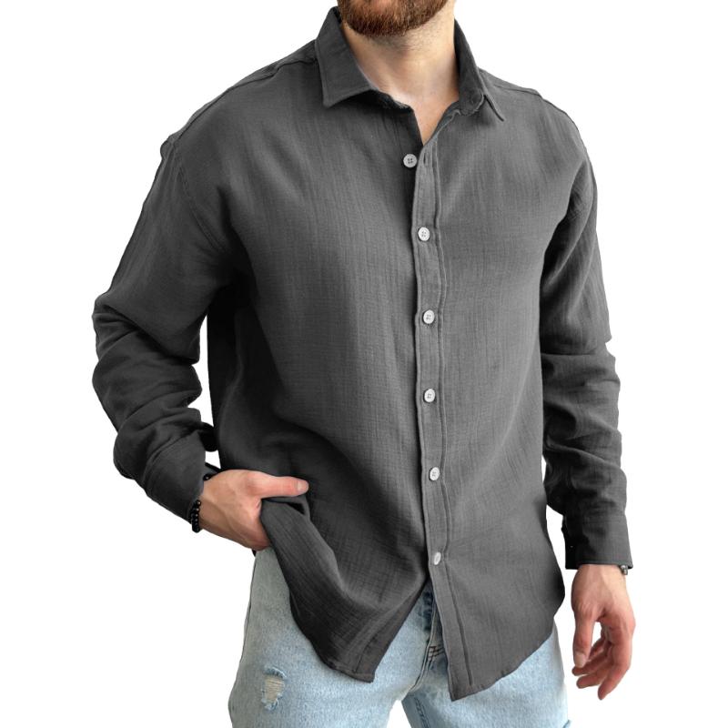 Men’s Solid Long Sleeve Lapel Shirt Y Men’s Solid Long Sleeve Lapel Shirt Y