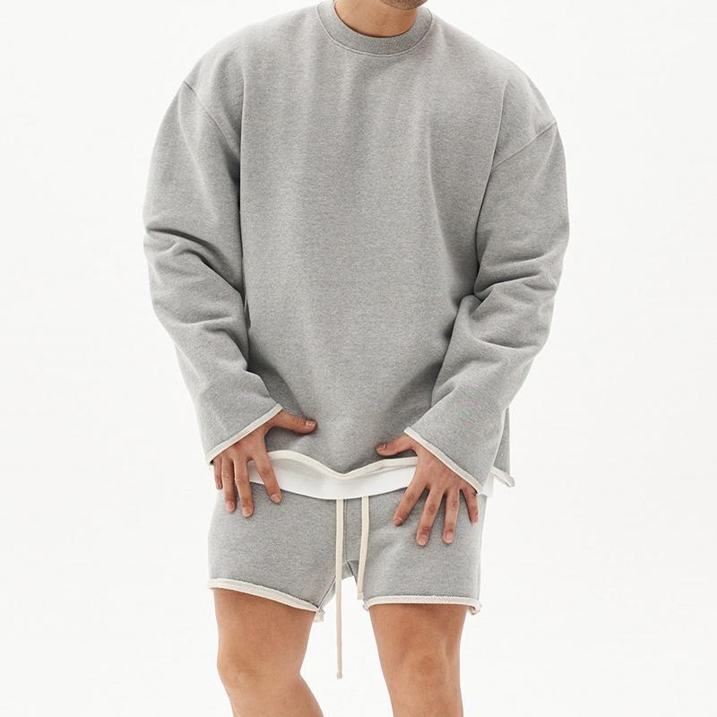 Men’s Fashion Solid Color Loose Rolled Sweatshirt Shorts Set Z Men’s Fashion Solid Color Loose Rolled Sweatshirt Shorts Set Z