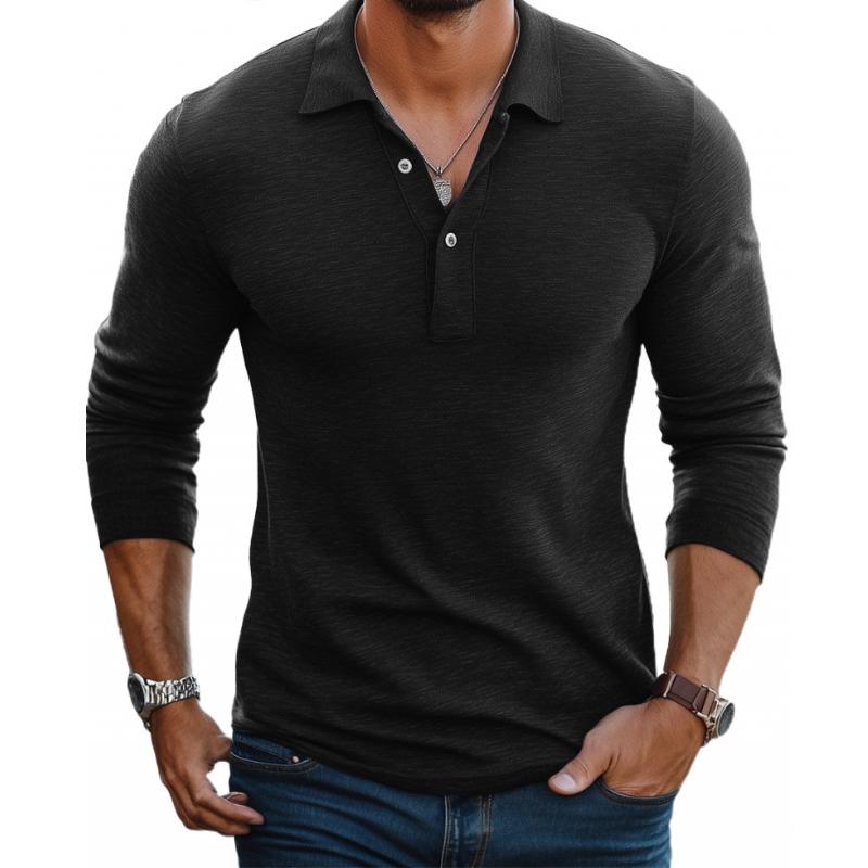 Men’s Casual Cotton Blend Lapel Slim Fit Long Sleeve Polo Shirt M