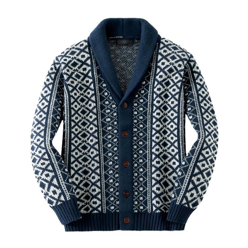 Men’s Vintage Jacquard Shawl Collar Single Breasted Knit Cardigan M Men’s Vintage Jacquard Shawl Collar Single Breasted Knit Cardigan M