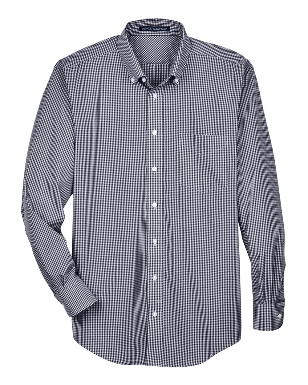 Devon & Jones – D – Men’s Crown Collection Gingham Check Woven Dress Shirt – Navy