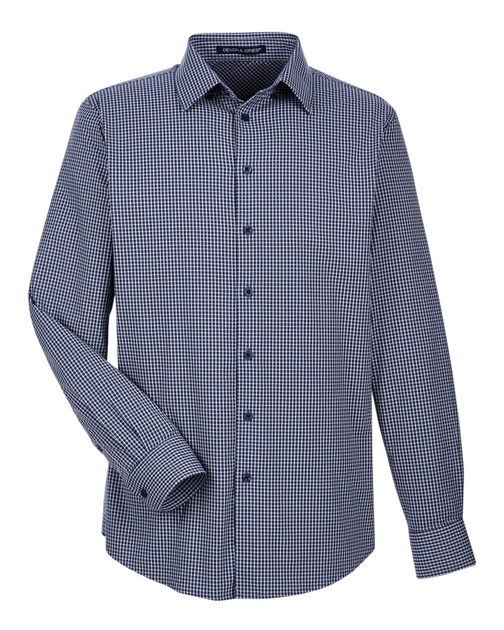Devon & Jones – DG – Men’s CrownLux Performance Tonal Mini Check Woven Dress Shirt – Navy