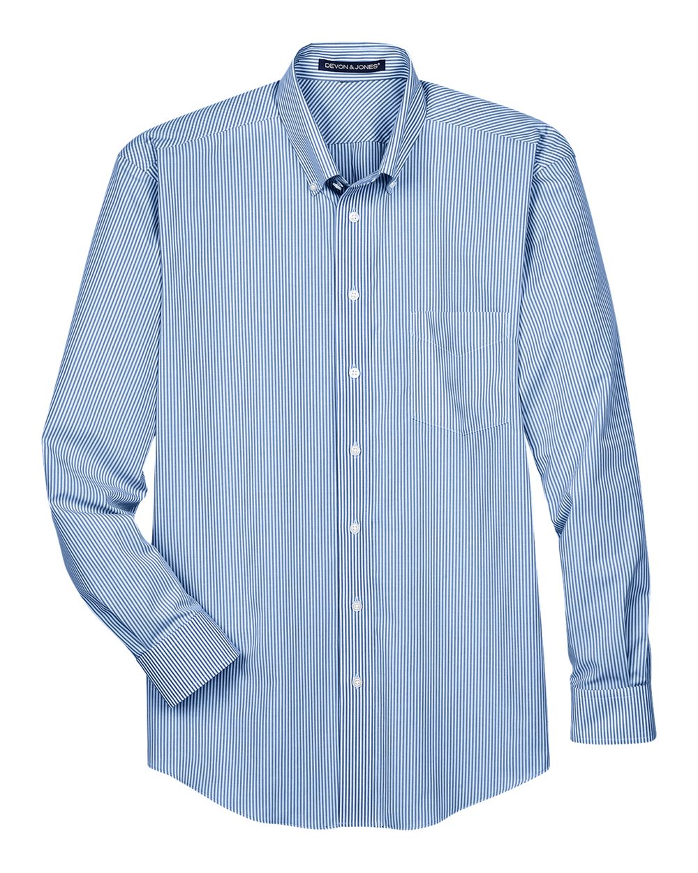 Devon & Jones – D – Men’s Crown Collection Banker Stripe Woven Dress Shirt – French Blue –