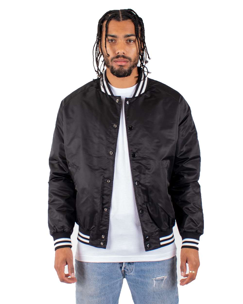 Shaka Wear – SHVBJ – Varsity Bomber Jacket – Black Shaka Wear – SHVBJ – Varsity Bomber Jacket – Black
