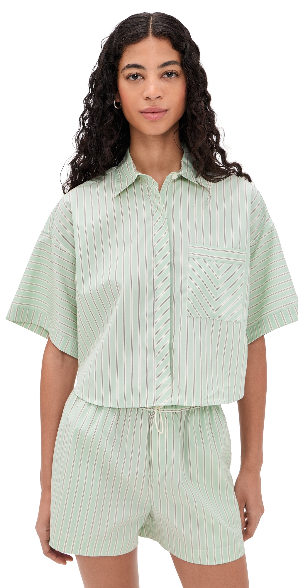 rag & bone Marin Short Sleeve Stripe Shirt grnst X rag & bone Marin Short Sleeve Stripe Shirt grnst X