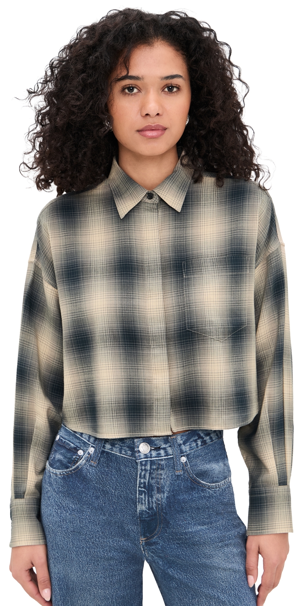 rag & bone Marin Cropped Plaid Shirt Navy Plaid rag & bone Marin Cropped Plaid Shirt Navy Plaid