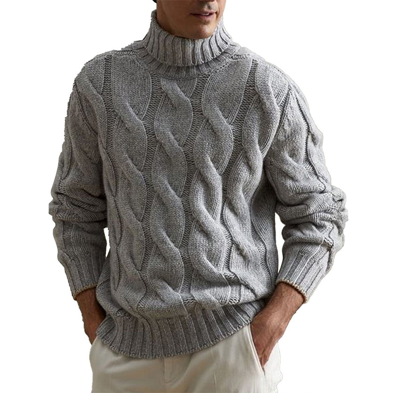 Gray Versatile Turtleneck Cable Knitted Pullover Sweater D Gray Versatile Turtleneck Cable Knitted Pullover Sweater D