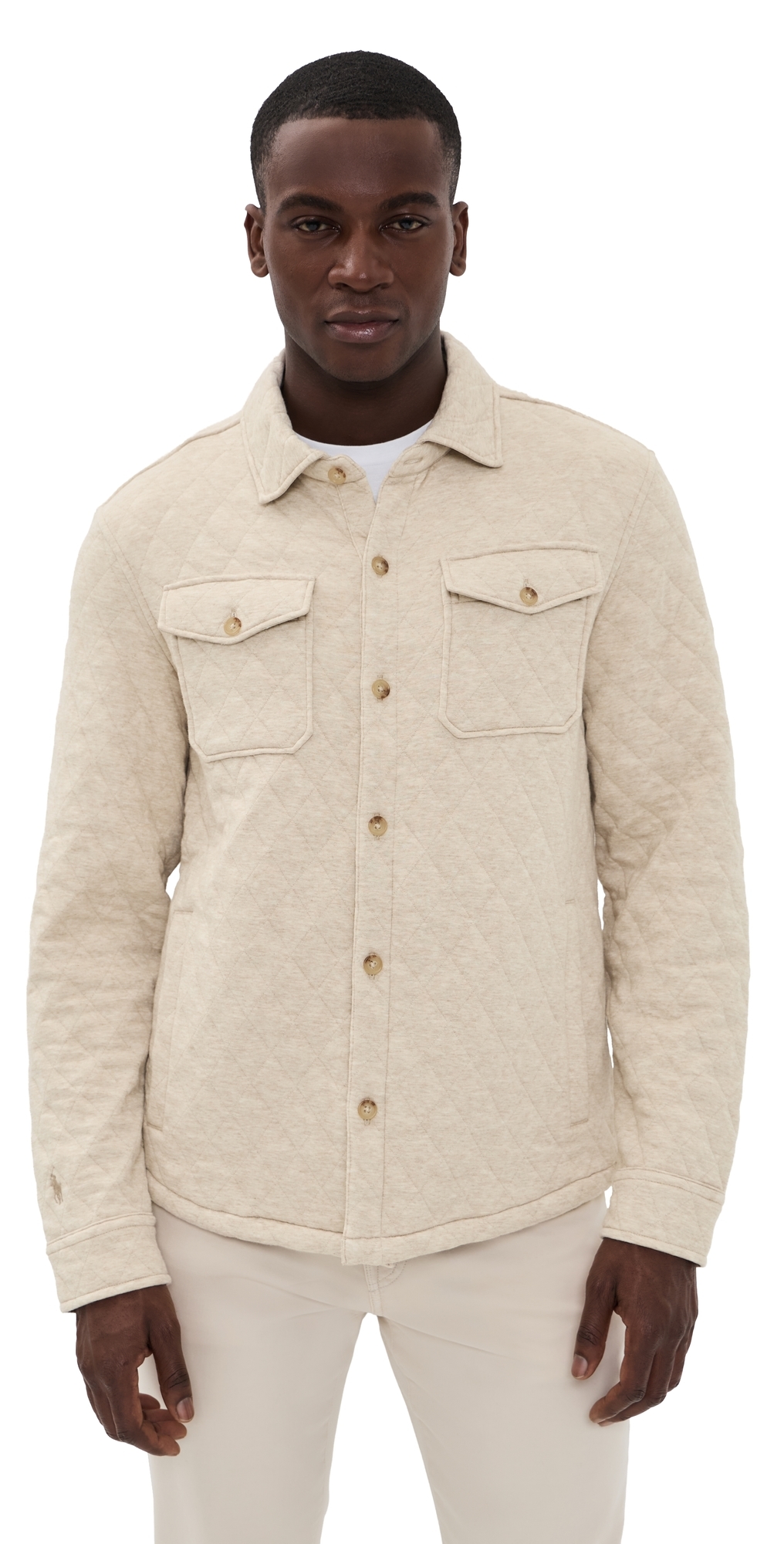 Polo Ralph Lauren Quilted Double Knit Jersey Shirt Jacket Expedition Dune Heather Polo Ralph Lauren Quilted Double Knit Jersey Shirt Jacket Expedition Dune Heather