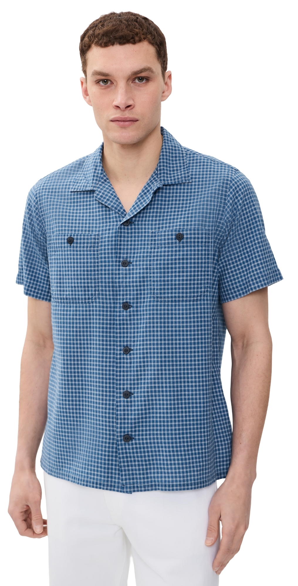 Polo Ralph Lauren Billy Short Sleeve Plaid Collared Shirt Indigo Cream Polo Ralph Lauren Billy Short Sleeve Plaid Collared Shirt Indigo Cream