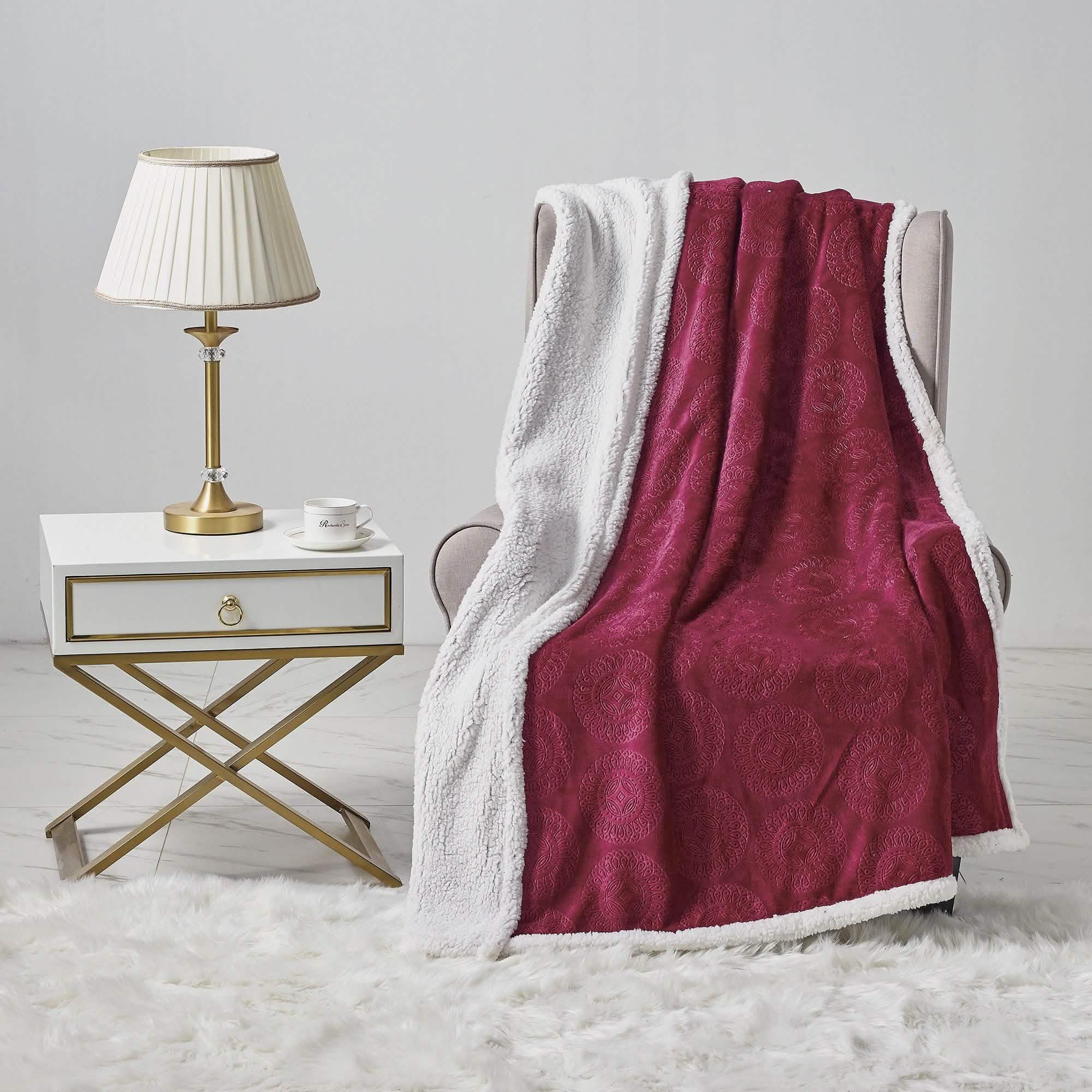 Sheradian Embossed Print FleeceCaesar Sherpa Reversible Throw Blanket Sheradian Embossed Print FleeceCaesar Sherpa Reversible Throw Blanket