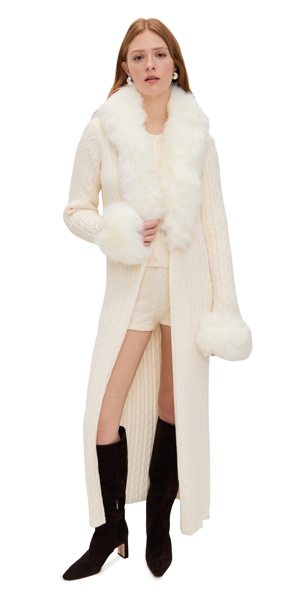 Show Me Your Mumu Stormi Cardigan Snow Cable Knit With Faux Fur