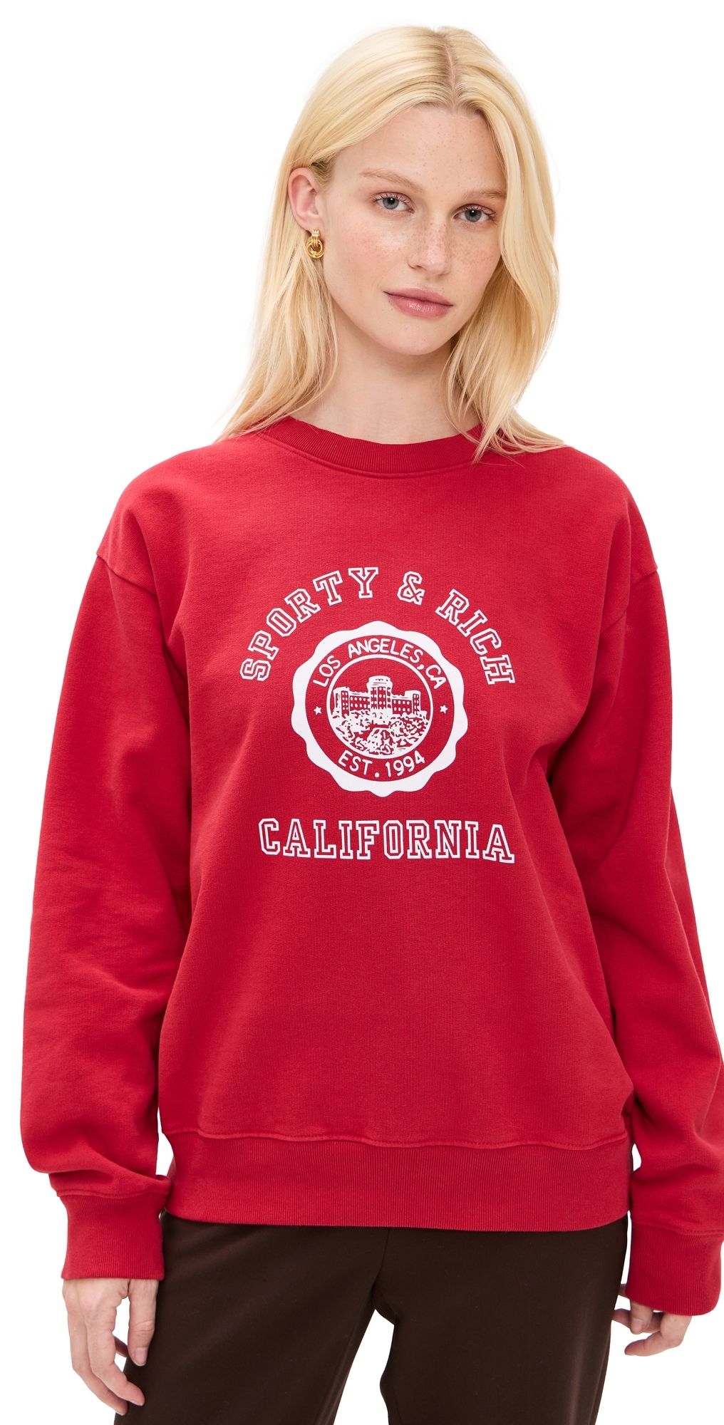 Sporty & Rich California Emblem Crew Neck Sweatshirt Ruby