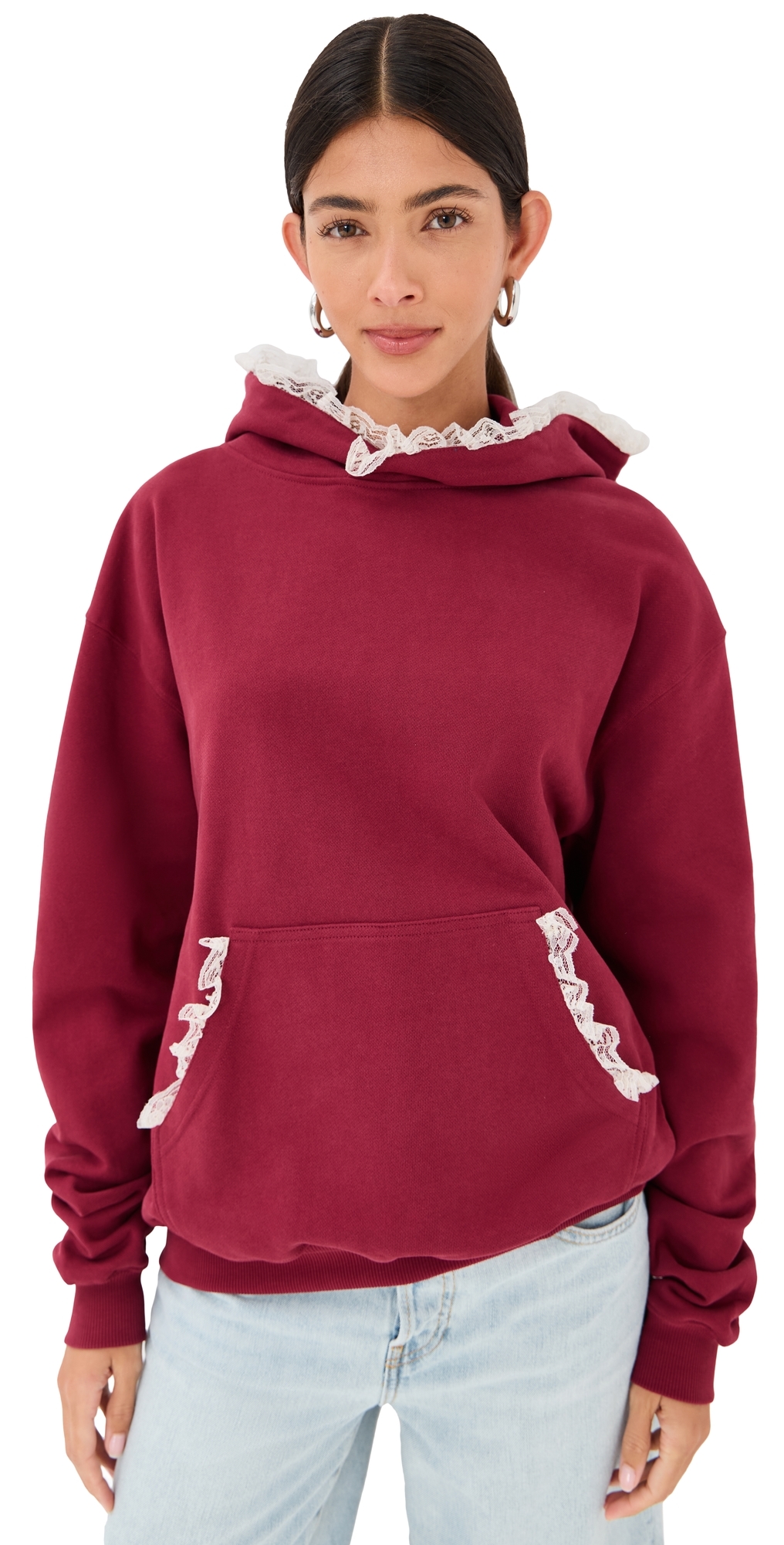 Tanner Fletcher Becky Lace Trim Hoodie Burgundy