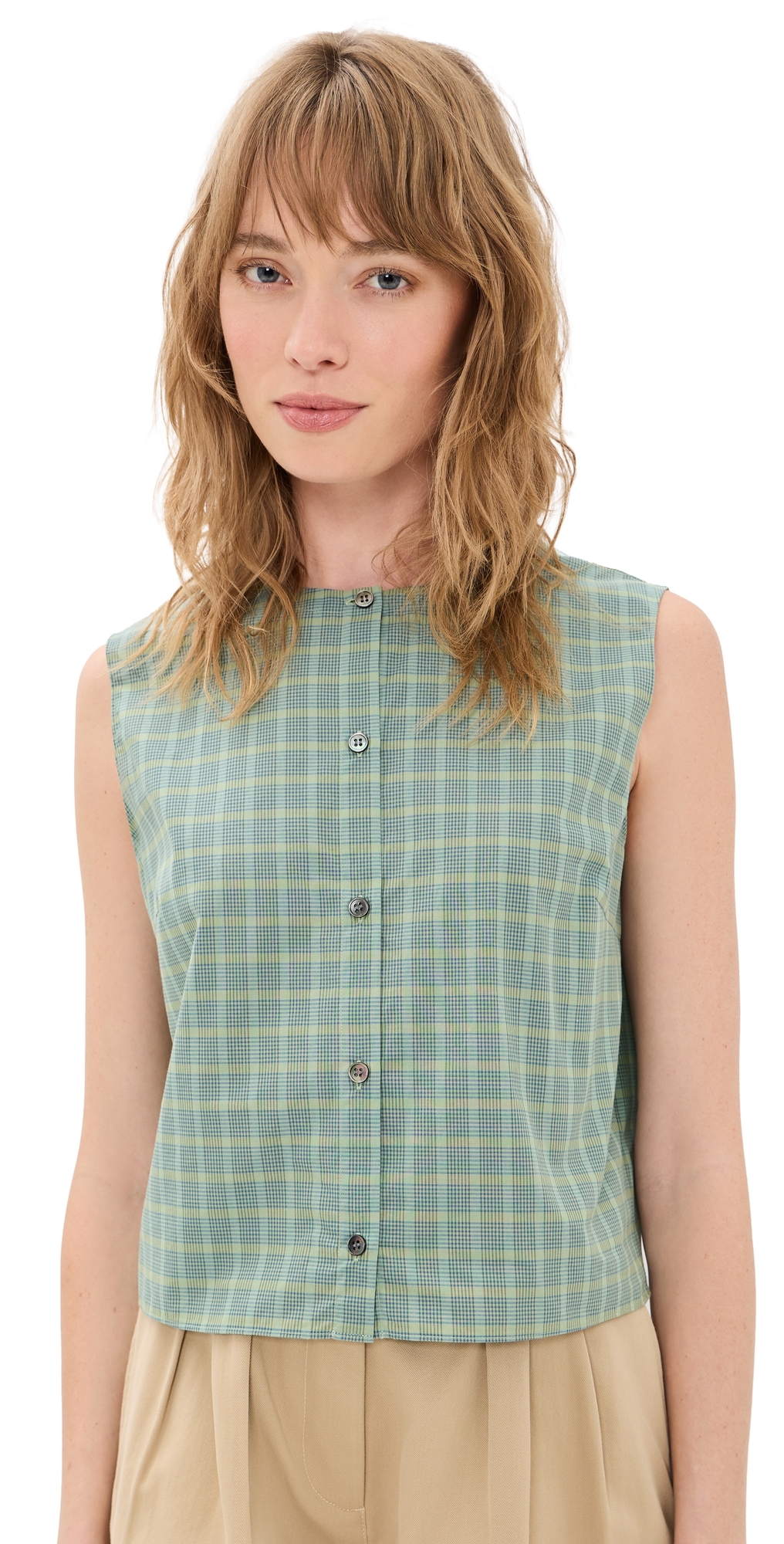 Theory Plaid Button Down Tank Top Green Multi – V Theory Plaid Button Down Tank Top Green Multi – V