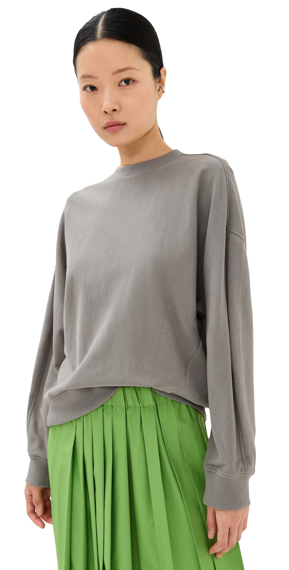 Tibi Lightweight Crew Neck Sweatshirt Dark Stone Tibi Lightweight Crew Neck Sweatshirt Dark Stone