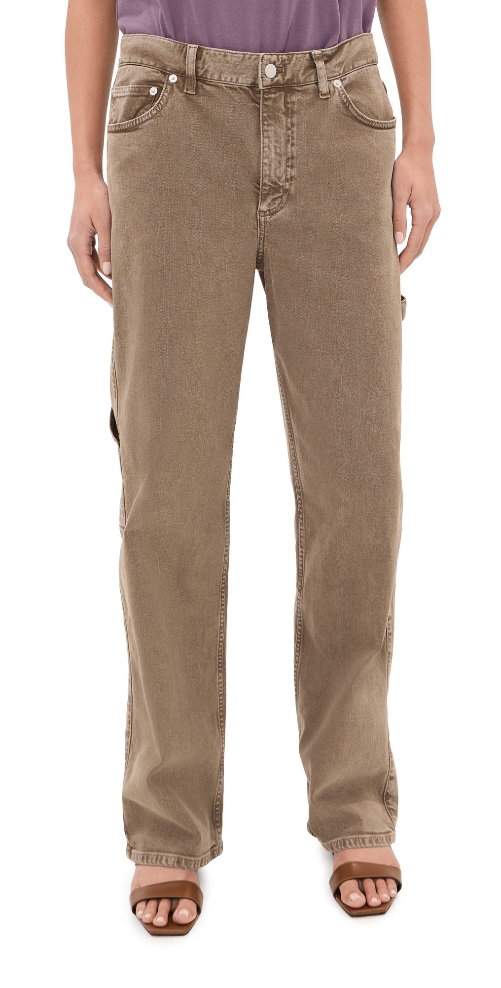 Tibi Garment Wash Stretch Twill Slouchy Carpenter Jeans Brown
