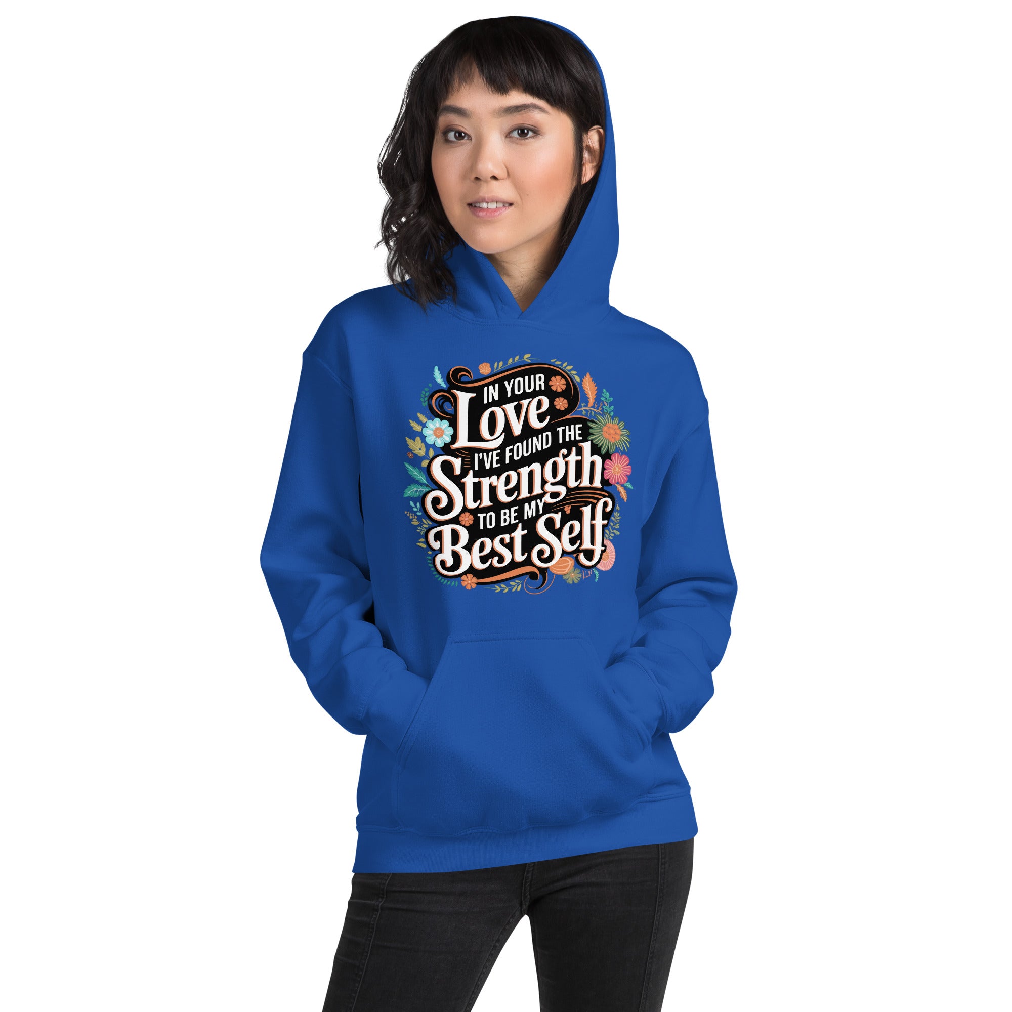 Empowered by Your Love Elegant Floral Hoodie for Her