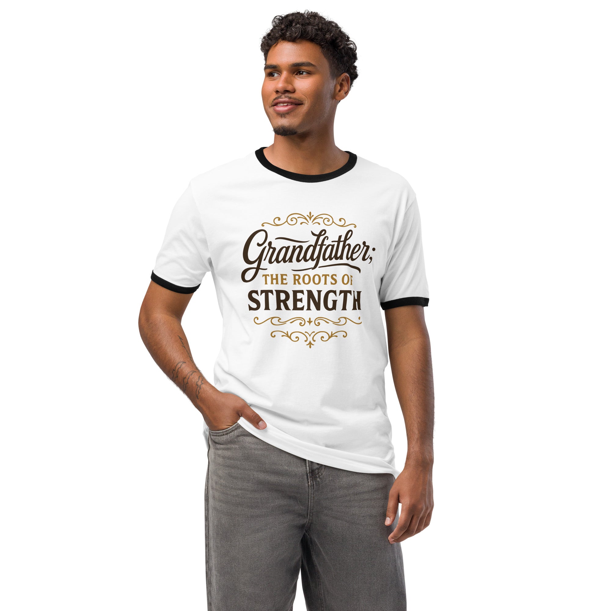 Grandfather Roots of Strength Unisex Ringer shirt – White Black Grandfather Roots of Strength Unisex Ringer shirt – White Black