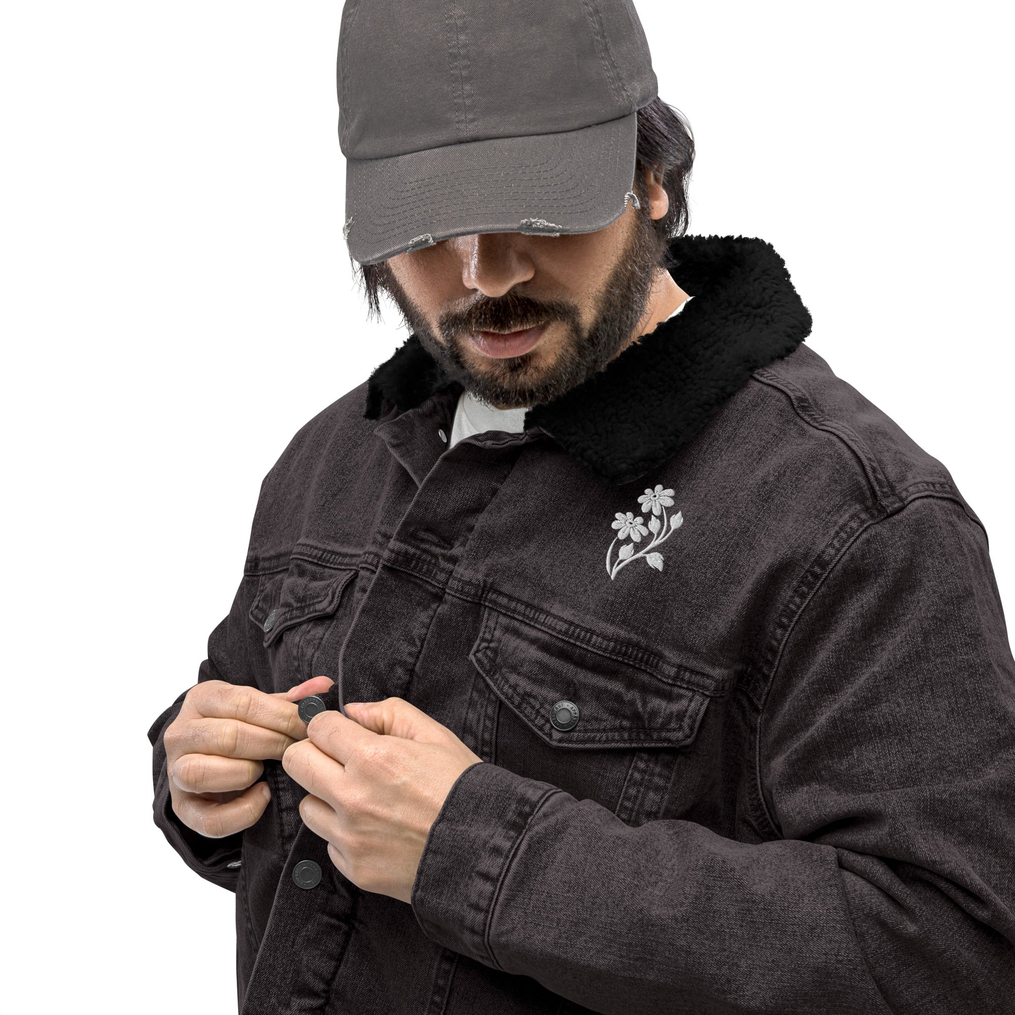 Embrace the Bloom – Unisex Denim Sherpa Jacket – Embrace the Bloom – Unisex Denim Sherpa Jacket –
