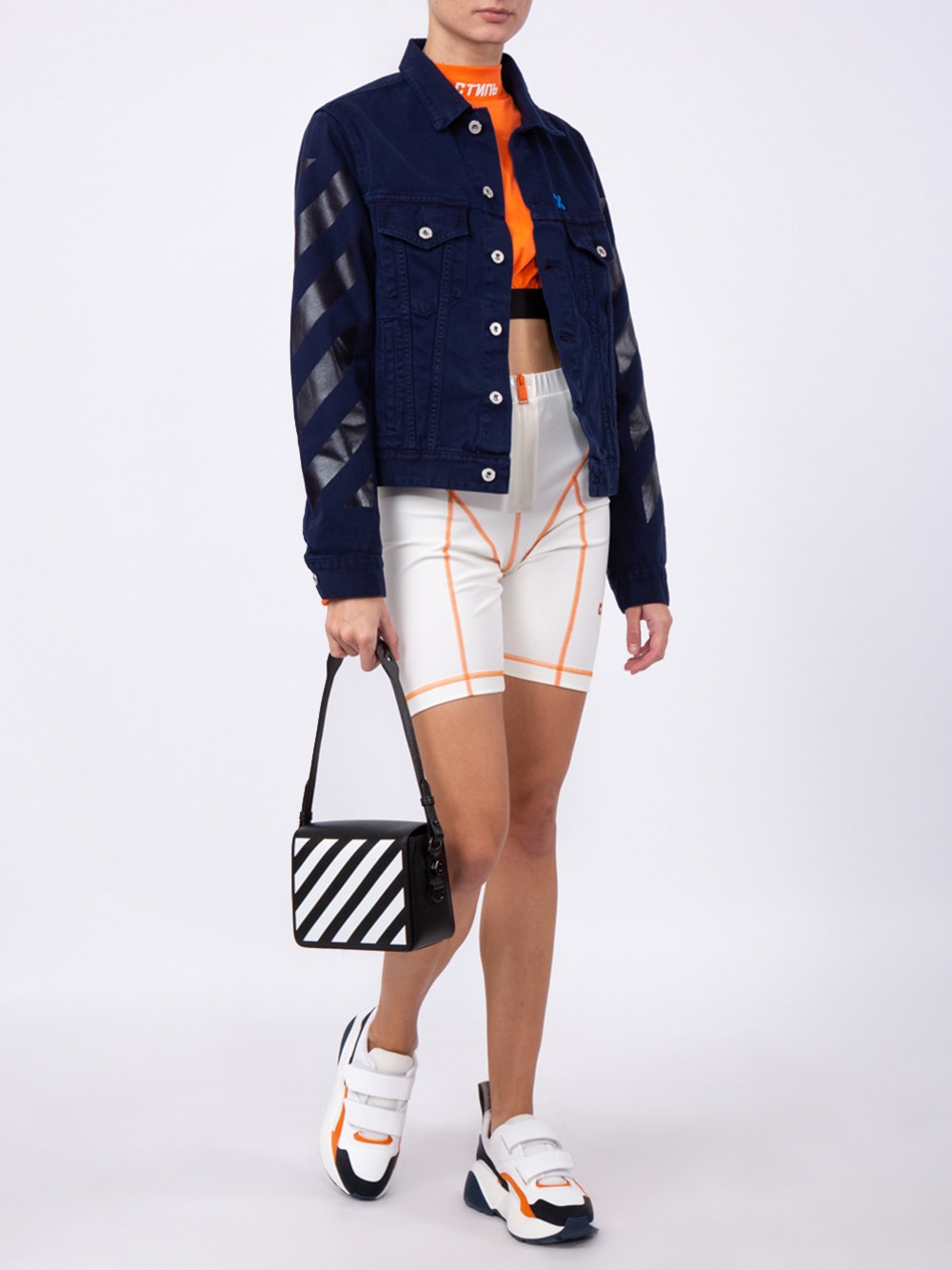 Diagonal Striped Sleeve Denim Jacket Diagonal Striped Sleeve Denim Jacket