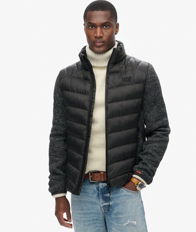 Superdry Men’s Storm Knitted Hybrid Padded Jacket Black Superdry Men’s Storm Knitted Hybrid Padded Jacket Black