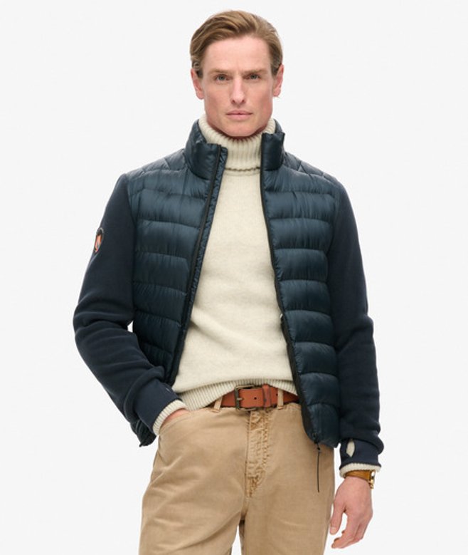 Superdry Men’s Storm Fleece Hybrid Bomber Jacket Navy Superdry Men’s Storm Fleece Hybrid Bomber Jacket Navy