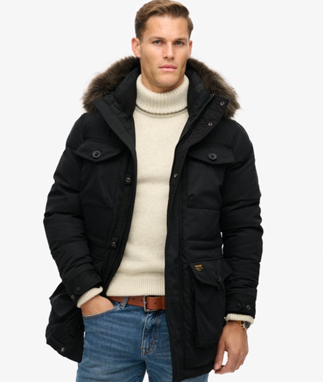 Superdry Men’s Men’s Chinook Faux Fur Parka Coat Black Noir Superdry Men’s Men’s Chinook Faux Fur Parka Coat Black Noir