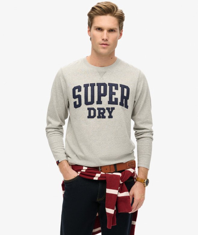 Superdry Men’s Men’s Vintage Athletic Long Sleeve Top Light Grey Light Grey Marl
