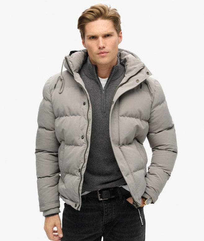 Superdry Men’s Everest Short Hooded Puffer Jacket Grey Superdry Men’s Everest Short Hooded Puffer Jacket Grey