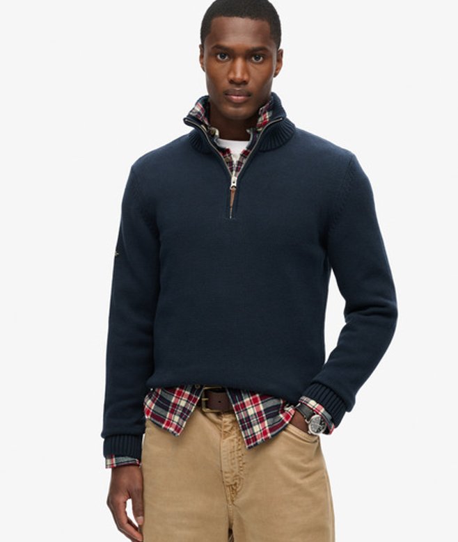 Superdry Men’s Cotton Classics Half-zip Knitted Jumper Navy Superdry Men’s Cotton Classics Half-zip Knitted Jumper Navy