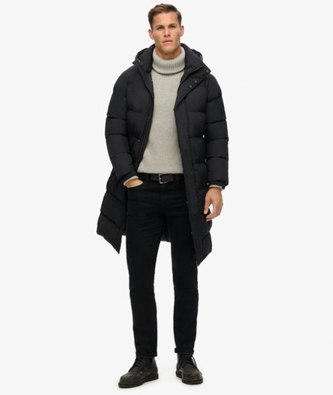 Superdry Men’s Hooded Longline Puffer Jacket Black Superdry Men’s Hooded Longline Puffer Jacket Black