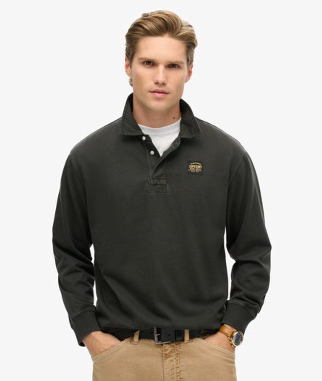 Superdry Men’s Long Sleeved Contrast Stitch Rugby Shirt Black Superdry Men’s Long Sleeved Contrast Stitch Rugby Shirt Black