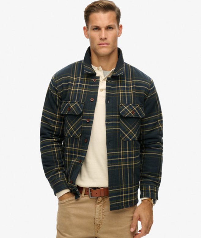 Superdry Men’s Surplus Check Quilt Overshirt Navy Superdry Men’s Surplus Check Quilt Overshirt Navy
