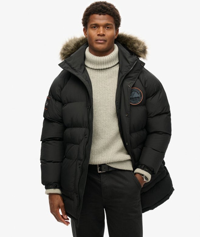 Superdry Men’s Everest Longline Baffled Parka Jacket Black