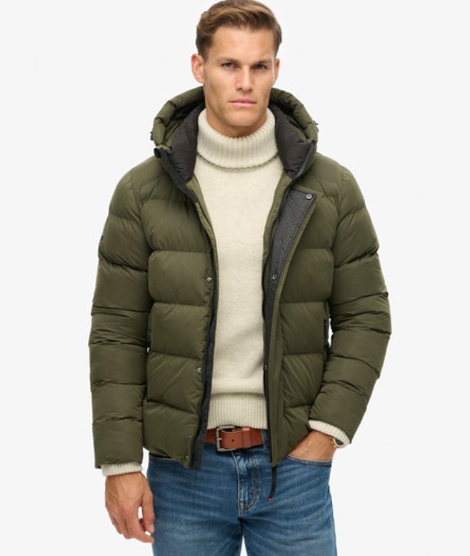 Superdry Men’s Hooded Microfibre Sport Puffer Jacket Khaki Superdry Men’s Hooded Microfibre Sport Puffer Jacket Khaki