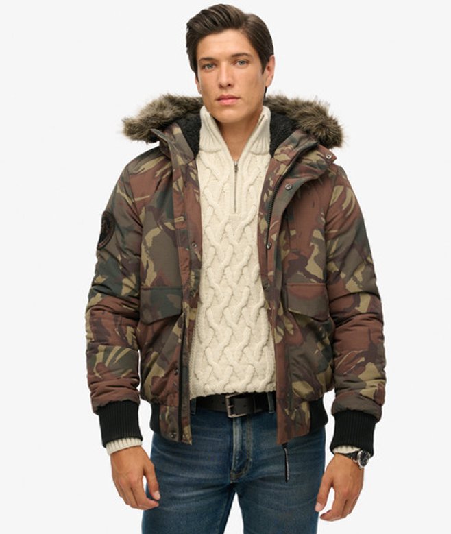 Superdry Men’s Men’s Hooded Everest Puffer Bomber Jacket Green Army Camo