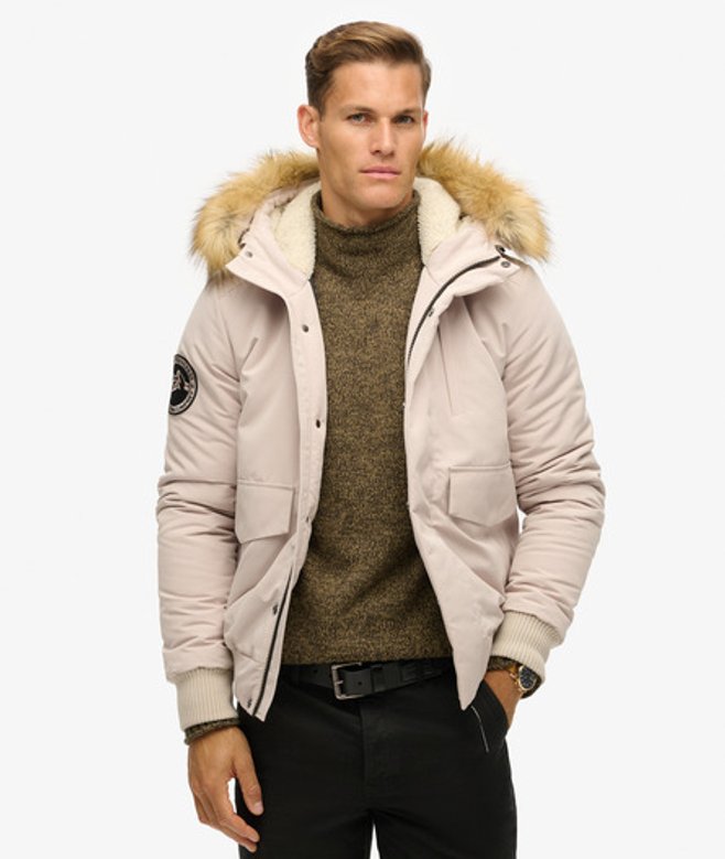 Superdry Men’s Men’s Hooded Everest Puffer Bomber Jacket Beige Chateau Gray Superdry Men’s Men’s Hooded Everest Puffer Bomber Jacket Beige Chateau Gray