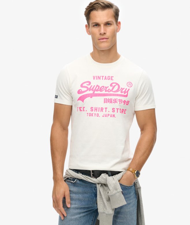 Superdry Men’s Neon Vintage Logo Graphic shirt Cream Superdry Men’s Neon Vintage Logo Graphic shirt Cream