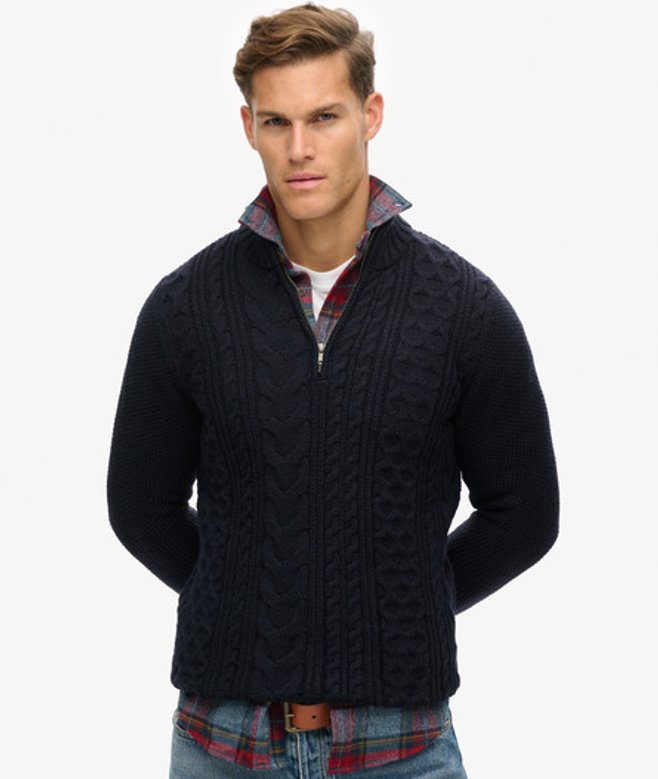 Superdry Men’s Jacob Cable Knit Half Zip Jumper Navy
