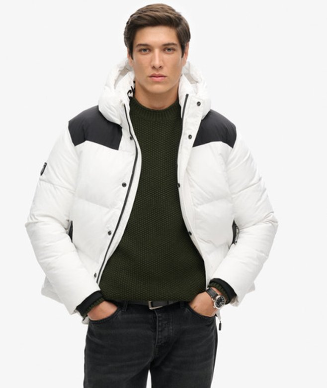 Superdry Men’s Men’s Hooded Box Quilt Puffer Jacket White Optic Superdry Men’s Men’s Hooded Box Quilt Puffer Jacket White Optic