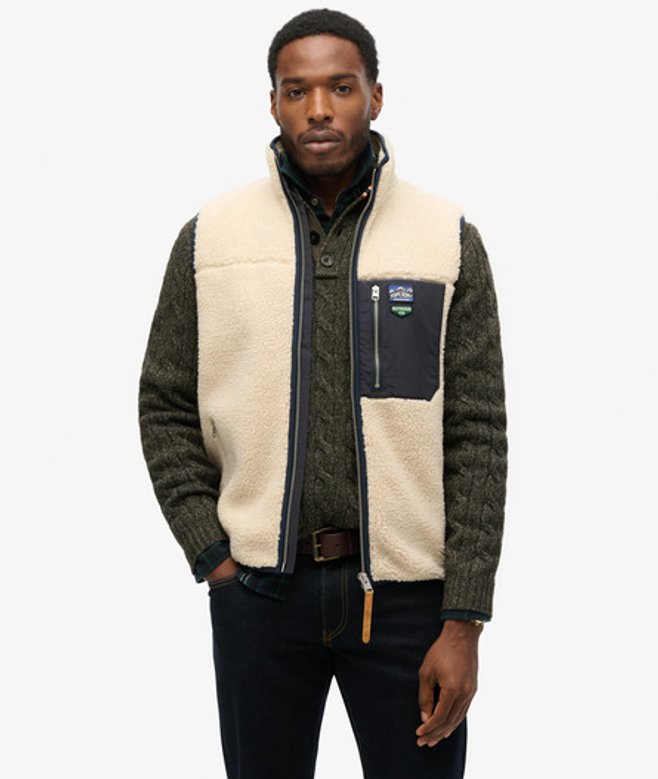 Superdry Men’s Vintage Retro Borg Fleece Gilet Cream