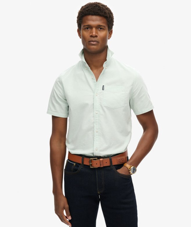 Superdry Mens Classic Oxford Short Sleeve Shirt, Light Green
