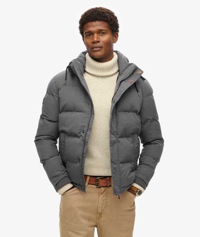 Superdry Men’s Everest Short Hooded Puffer Jacket Dark Grey