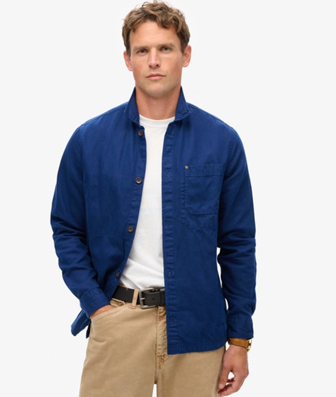 Superdry Men’s Mens Classic The Merchant Store Linen Blend Overshirt, Navy Blue Superdry Men’s Mens Classic The Merchant Store Linen Blend Overshirt, Navy Blue