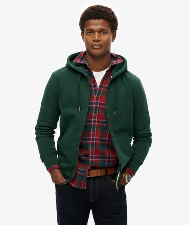 Superdry Men’s Essential Logo Half Brushed Zip Hoodie Green Superdry Men’s Essential Logo Half Brushed Zip Hoodie Green